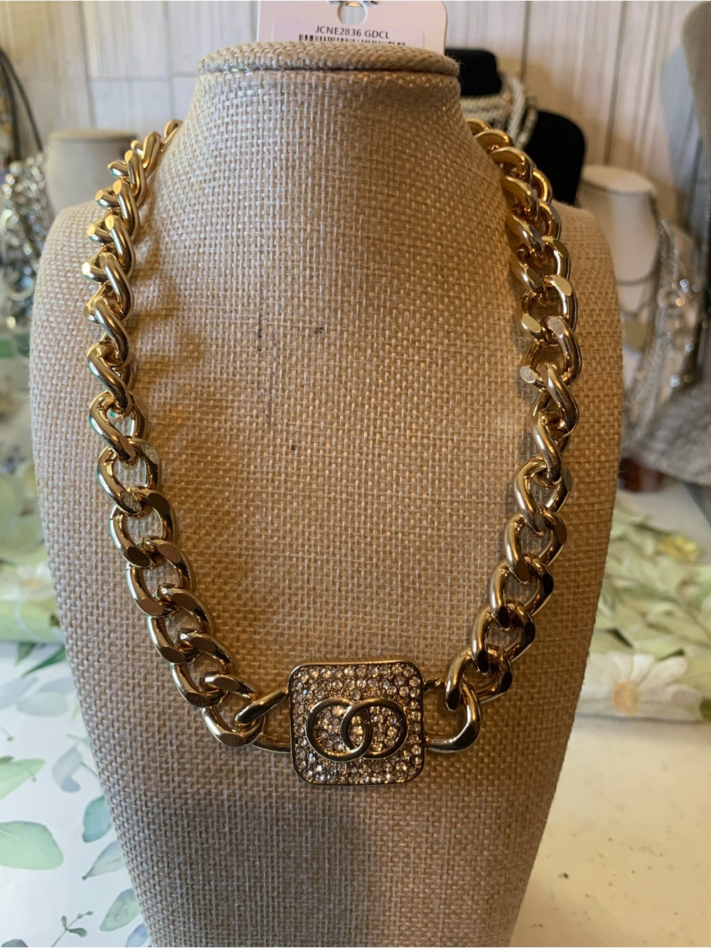 Wildflowers Gold Chain Necklace with Pave Double-Ring Pendant